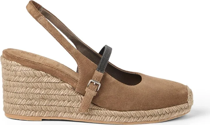 Brunello Cucinelli Suede Precious Strap Espadrille Wedges 60