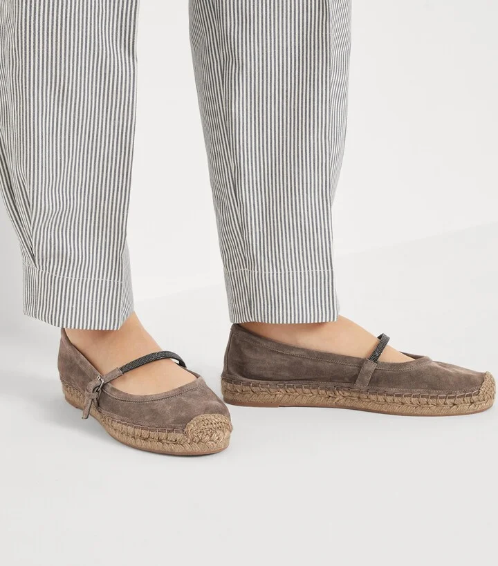 Brunello Cucinelli Suede Precious Strap Espadrilles - Image 4