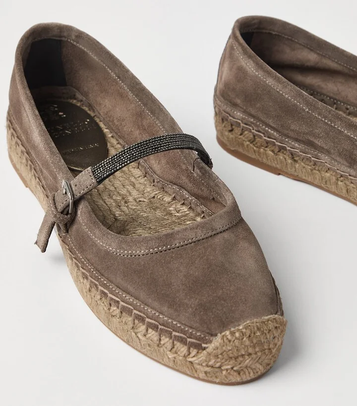 Brunello Cucinelli Suede Precious Strap Espadrilles - Image 6
