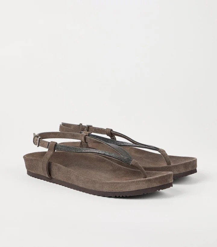 Brunello Cucinelli Suede Precious Strap Sandals - Image 3