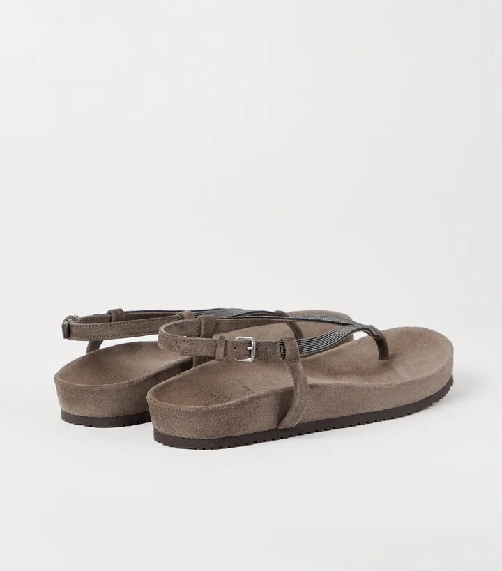 Brunello Cucinelli Suede Precious Strap Sandals - Image 4