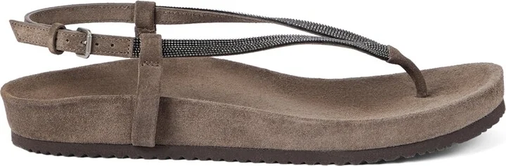 Brunello Cucinelli Suede Precious Strap Sandals
