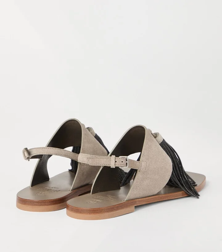 Brunello Cucinelli Suede Precious Tassel Sandals - Image 3