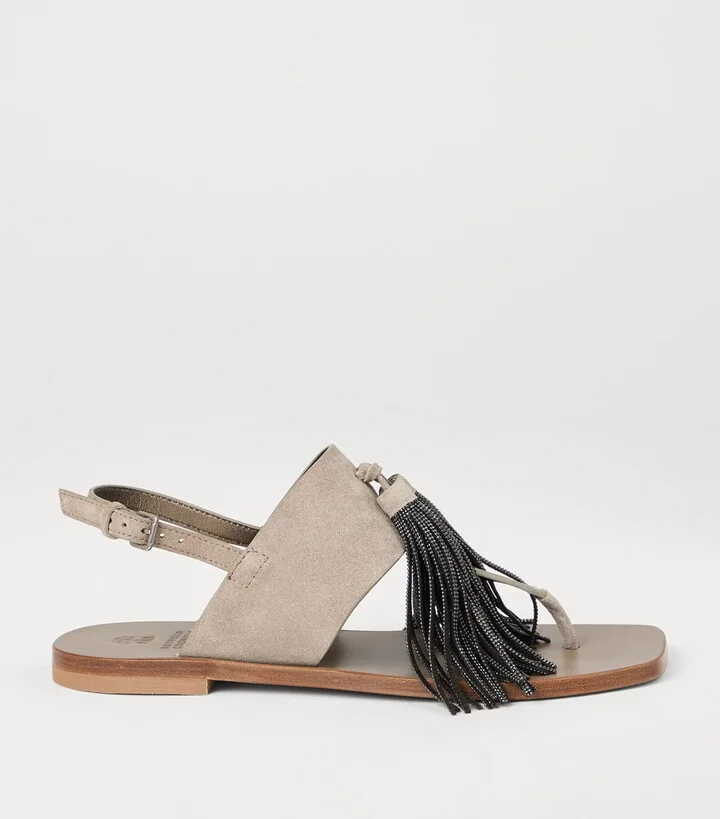Brunello Cucinelli Suede Precious Tassel Sandals - Image 5