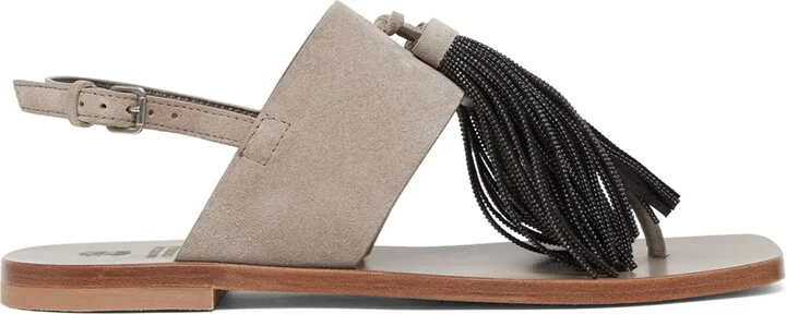 Brunello Cucinelli Suede Precious Tassel Sandals