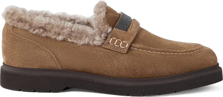 Brunello Cucinelli Suede Shearling-Lined Penny Loafers