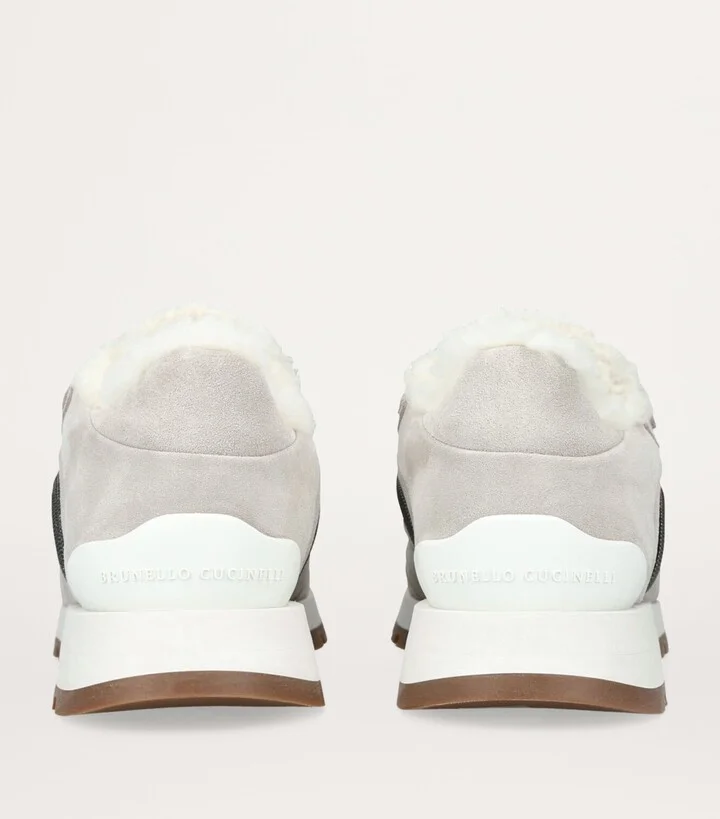 Brunello Cucinelli Suede Shearling-Trim Sneakers - Image 2