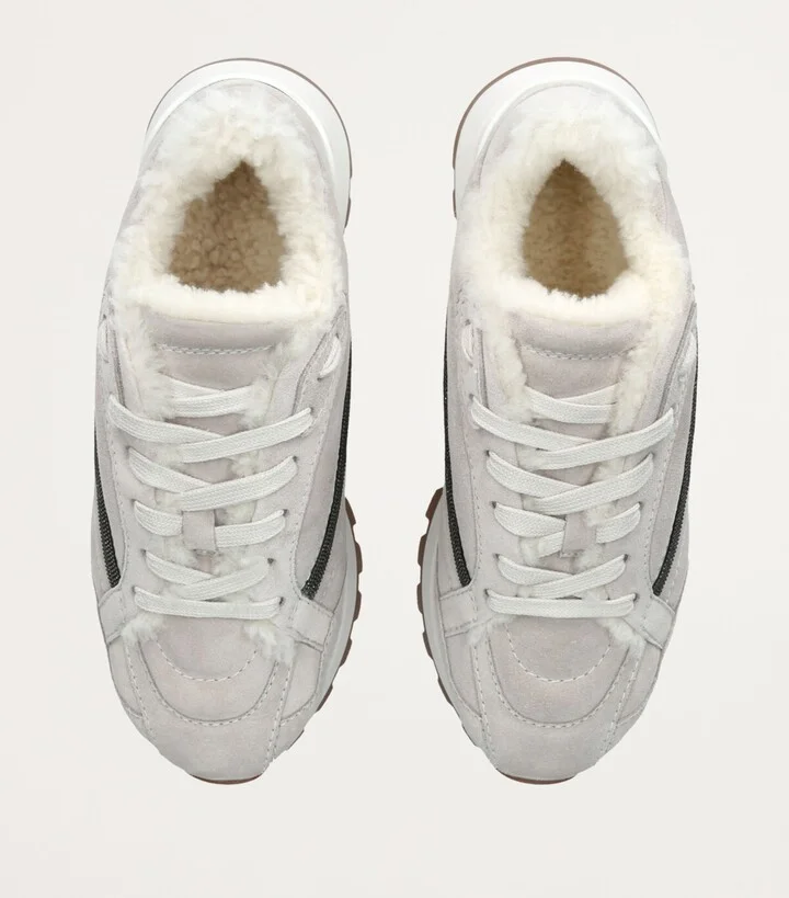 Brunello Cucinelli Suede Shearling-Trim Sneakers - Image 4