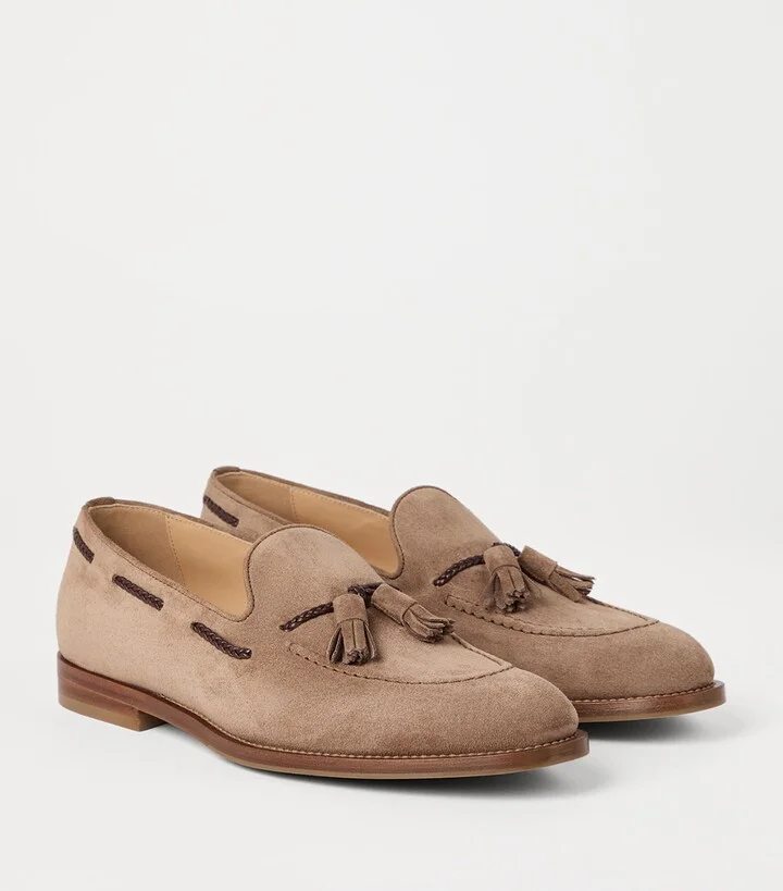 Brunello Cucinelli Suede Tassel Penny Loafers - Image 2