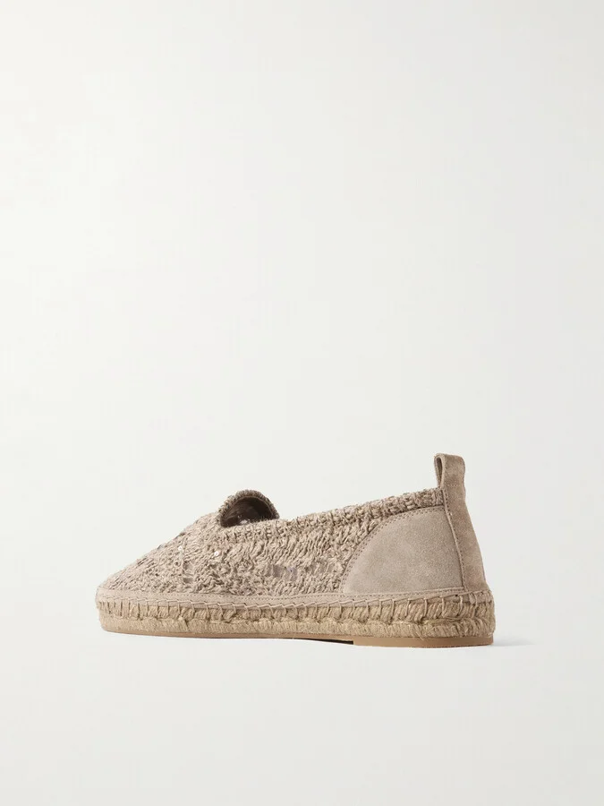 Brunello Cucinelli - Suede-trimmed Sequin-embellished Linen-blend Espadrilles - Brown - Image 3