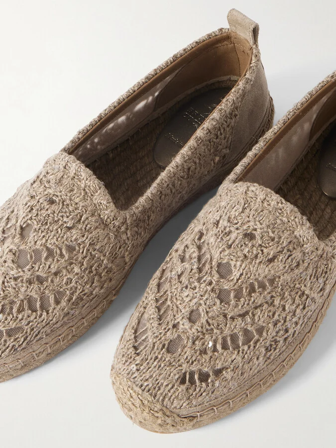 Brunello Cucinelli - Suede-trimmed Sequin-embellished Linen-blend Espadrilles - Brown - Image 4