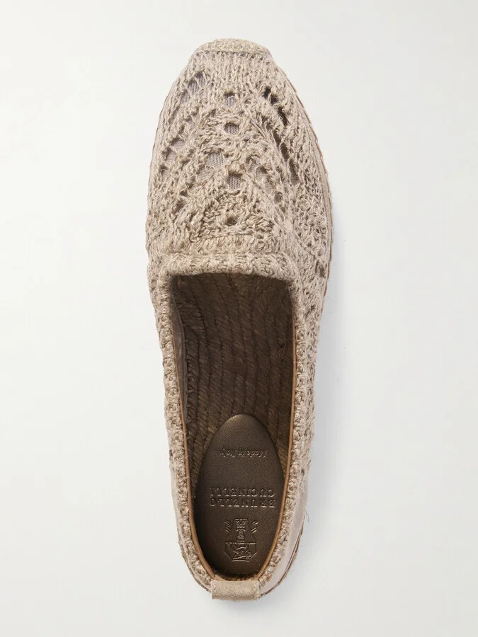 Brunello Cucinelli - Suede-trimmed Sequin-embellished Linen-blend Espadrilles - Brown - Image 5