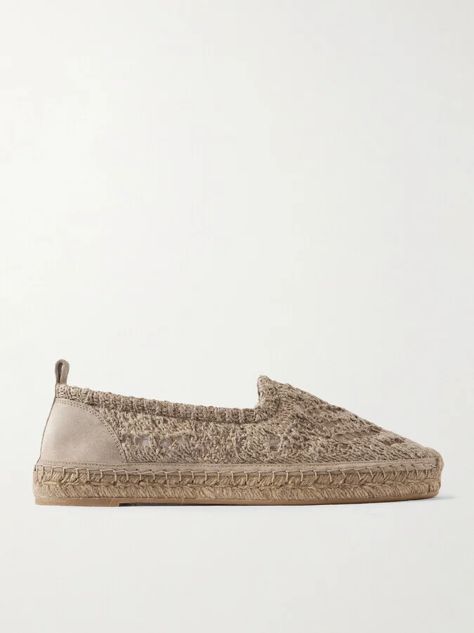 Brunello Cucinelli - Suede-trimmed Sequin-embellished Linen-blend Espadrilles - Brown