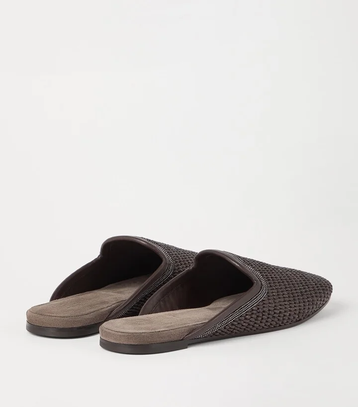 Brunello Cucinelli Techno-Raffia Embellished Slides - Image 3