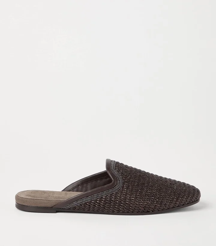 Brunello Cucinelli Techno-Raffia Embellished Slides - Image 4