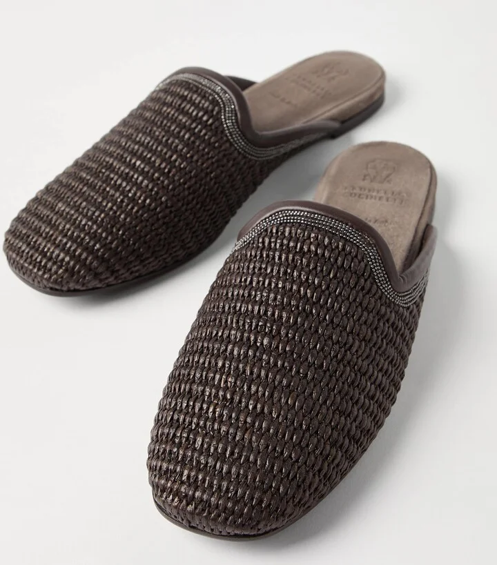 Brunello Cucinelli Techno-Raffia Embellished Slides - Image 6
