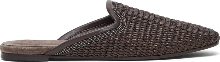 Brunello Cucinelli Techno-Raffia Embellished Slides