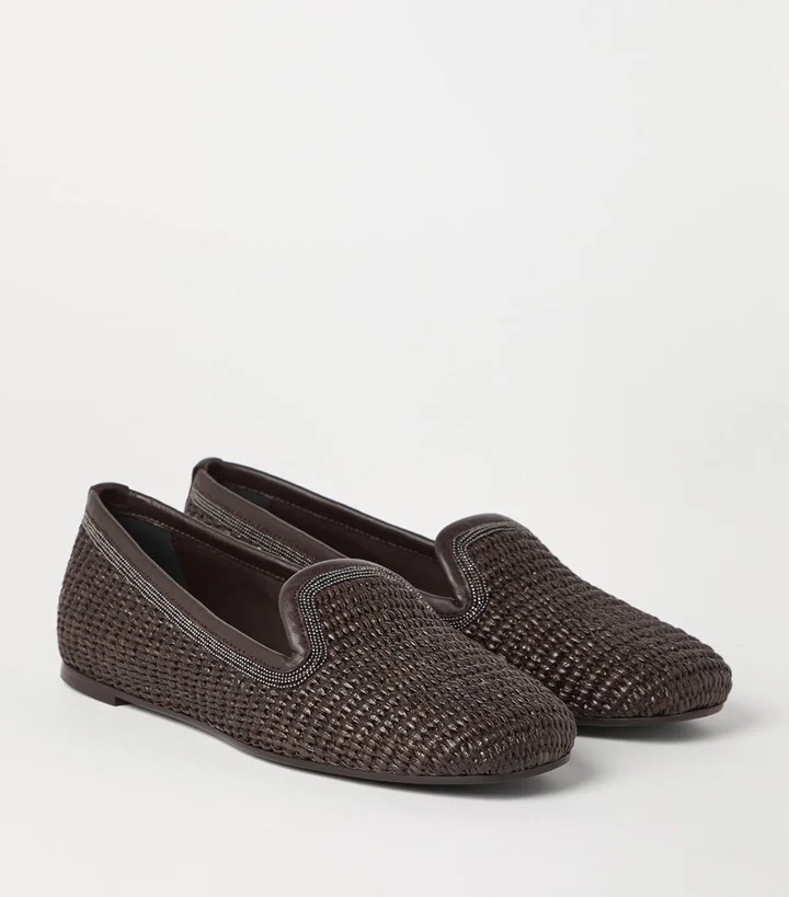 Brunello Cucinelli Techno Raffia Precious Trim Slippers - Image 2