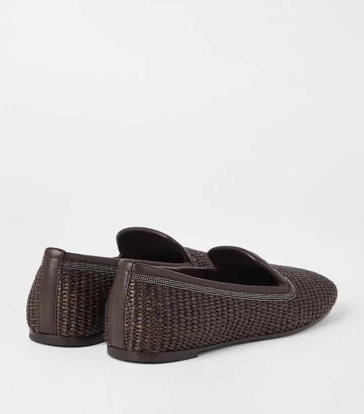 Brunello Cucinelli Techno Raffia Precious Trim Slippers - Image 3