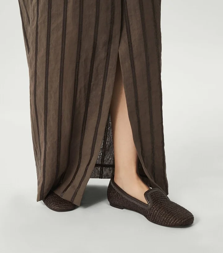 Brunello Cucinelli Techno Raffia Precious Trim Slippers - Image 4