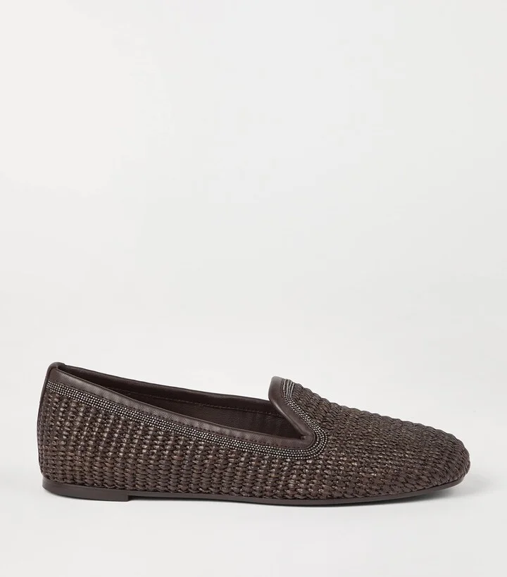 Brunello Cucinelli Techno Raffia Precious Trim Slippers - Image 5