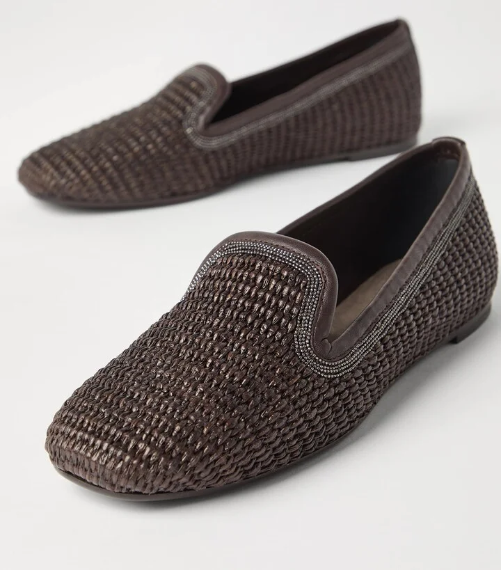 Brunello Cucinelli Techno Raffia Precious Trim Slippers - Image 6