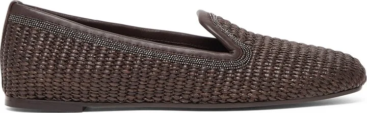 Brunello Cucinelli Techno Raffia Precious Trim Slippers
