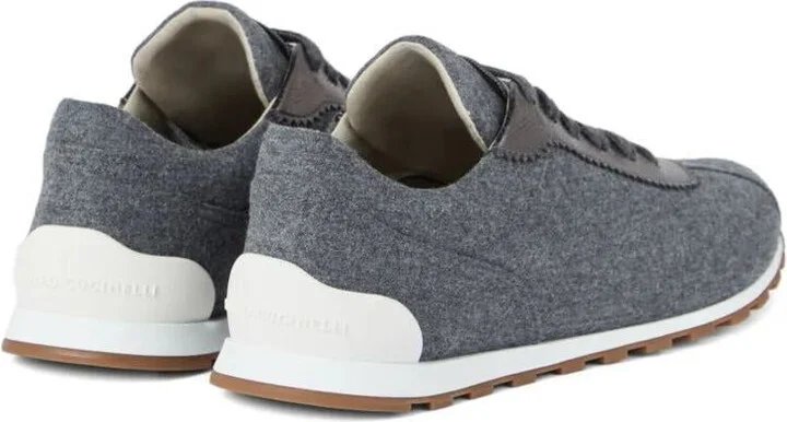 Brunello Cucinelli Virgin Wool Flannel And Lamé Calfskin Runners With Monili Shoes - Image 4