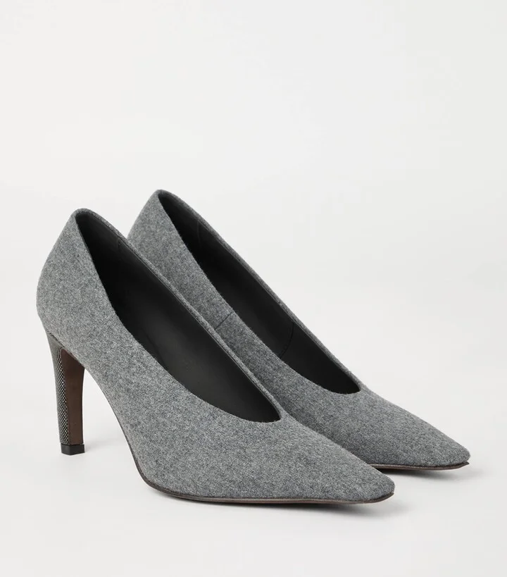 Brunello Cucinelli Water-Resistant Virgin Wool Pumps 85 - Image 3