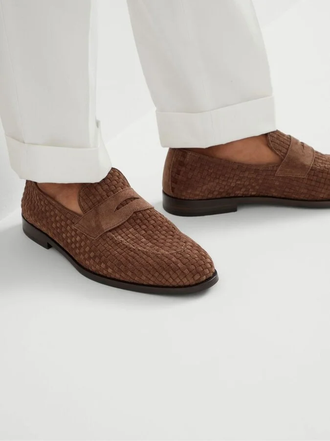 Brunello Cucinelli Weaved Suede Penny Loafer - Image 5