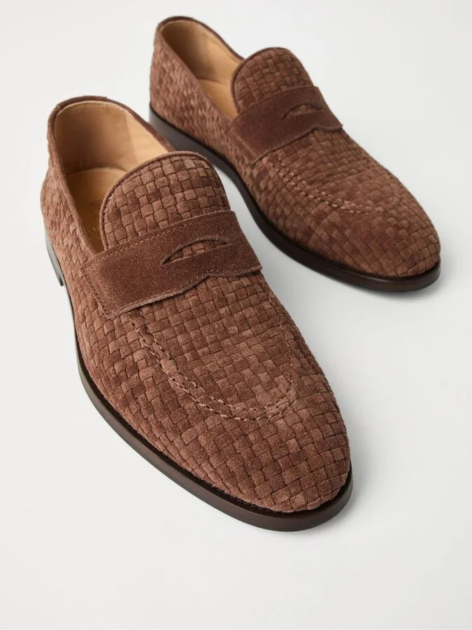 Brunello Cucinelli Weaved Suede Penny Loafer - Image 9