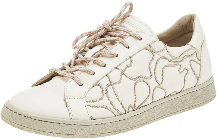 Brunello Cucinelli White Leather Low Top Sneakers Size 38