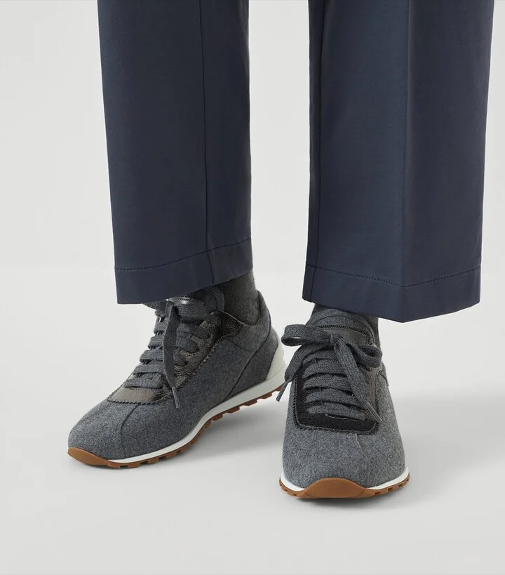 Brunello Cucinelli Wool Leather-Trim Sneakers - Image 2