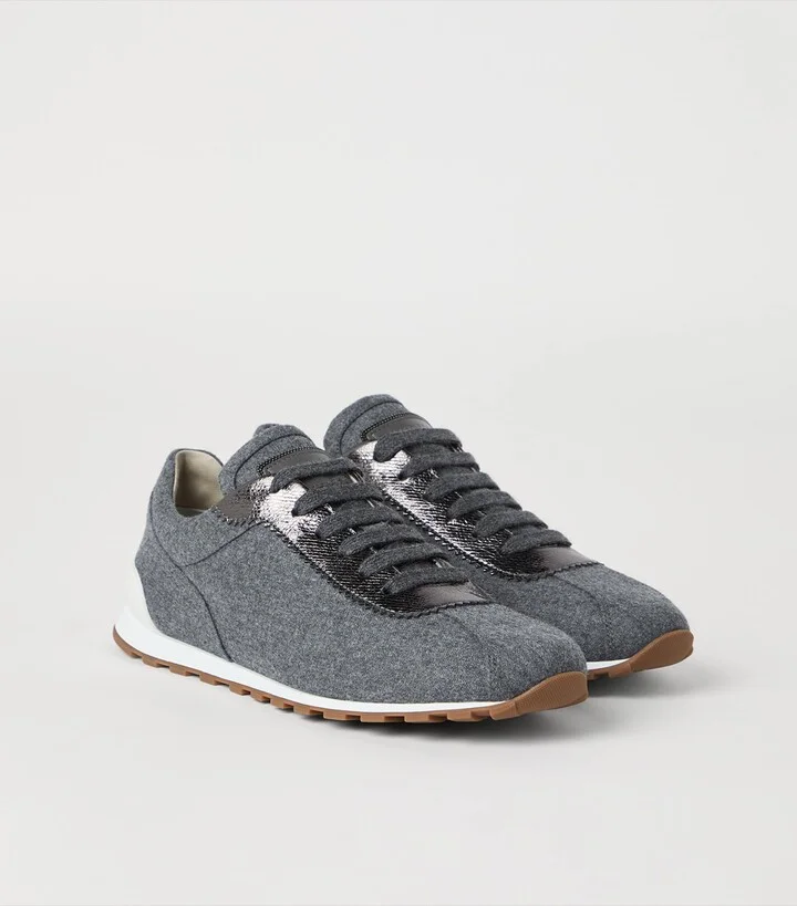 Brunello Cucinelli Wool Leather-Trim Sneakers - Image 3