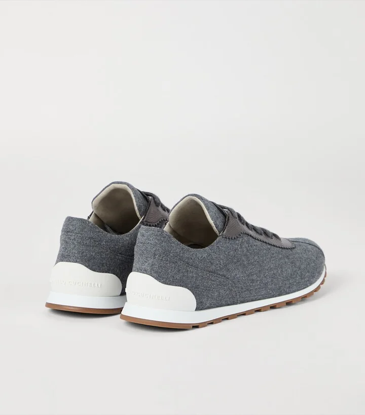 Brunello Cucinelli Wool Leather-Trim Sneakers - Image 4