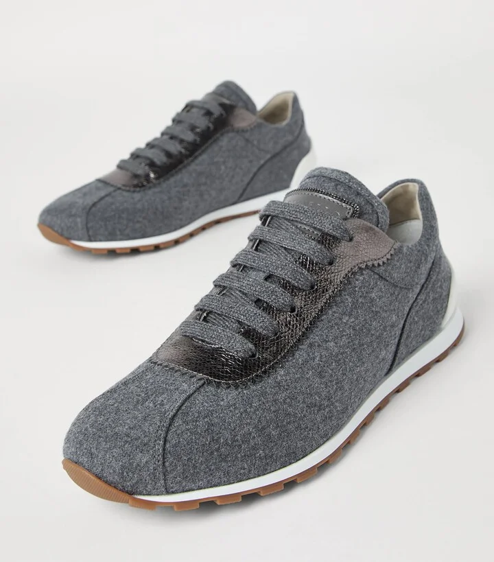 Brunello Cucinelli Wool Leather-Trim Sneakers - Image 5