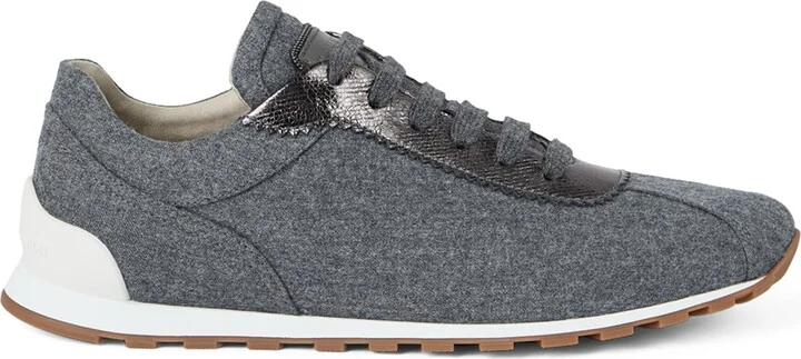 Brunello Cucinelli Wool Leather-Trim Sneakers