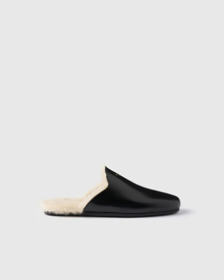 Brushed leather and shearling mules - Image 2
