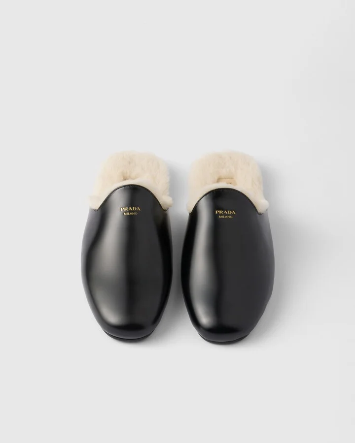 Brushed leather and shearling mules - Image 3