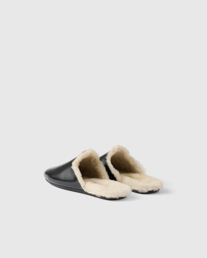 Brushed leather and shearling mules - Image 4
