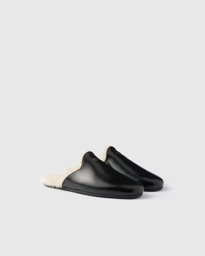 Brushed leather and shearling mules