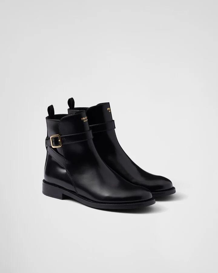 Brushed leather ankle boots with strap