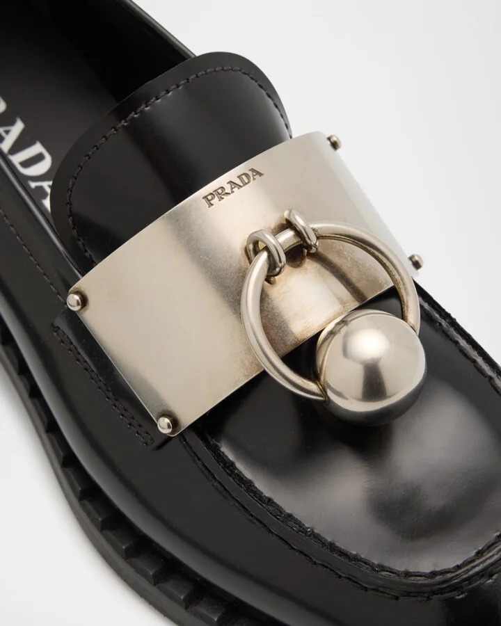 Brushed Leather Ball Chain Loafers - Image 2