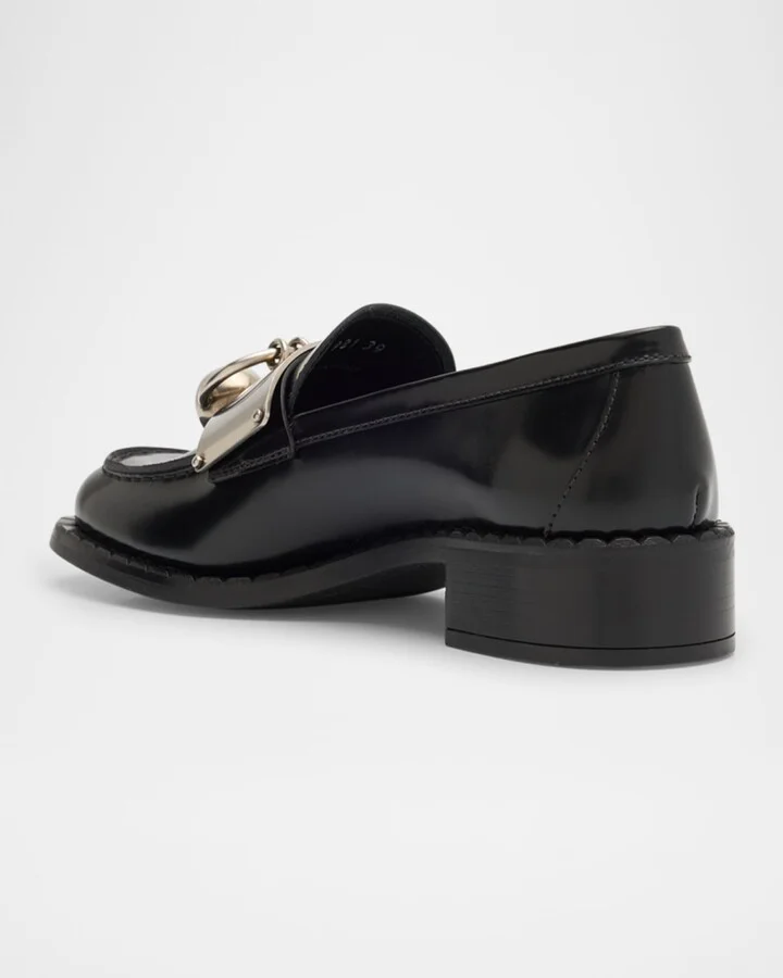Brushed Leather Ball Chain Loafers - Image 3