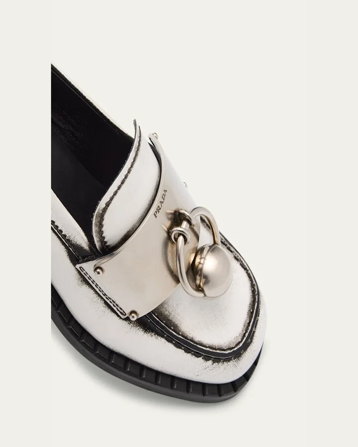 Brushed Leather Ball Chain Loafers - Image 2