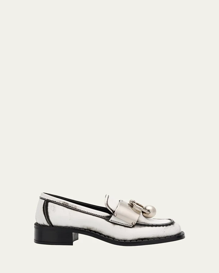Brushed Leather Ball Chain Loafers