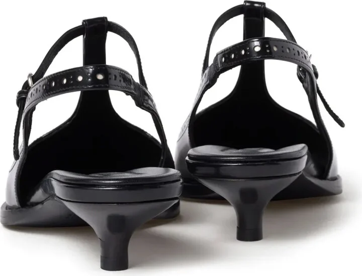 Brushed leather brogue slingback T-strap pumps - Image 3