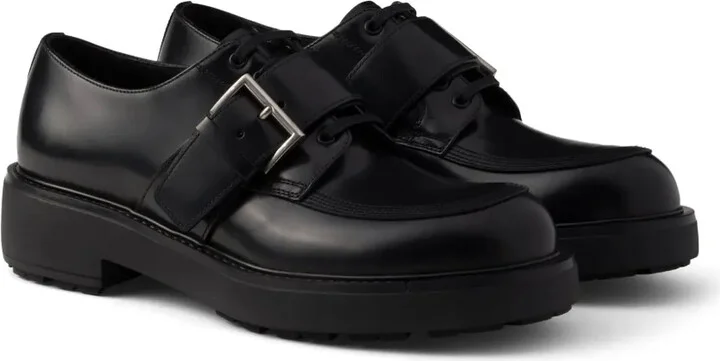 Brushed Leather Buckled Derby Shoes - Image 2