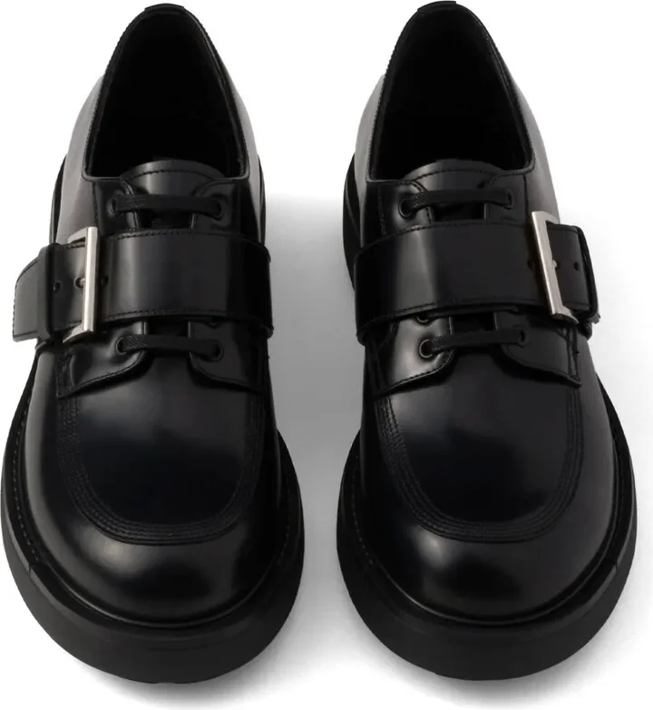 Brushed Leather Buckled Derby Shoes - Image 4