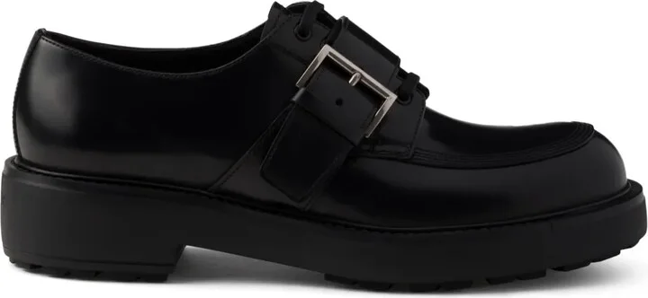 Brushed Leather Buckled Derby Shoes